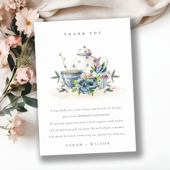 Carte De Remerciements Elégant Cute Aqua Blue Floral Cups Mariage (Créateur téléchargé)