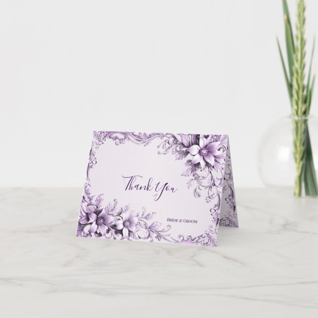 Carte de remerciements élégant de fleurs violettes (Devant)