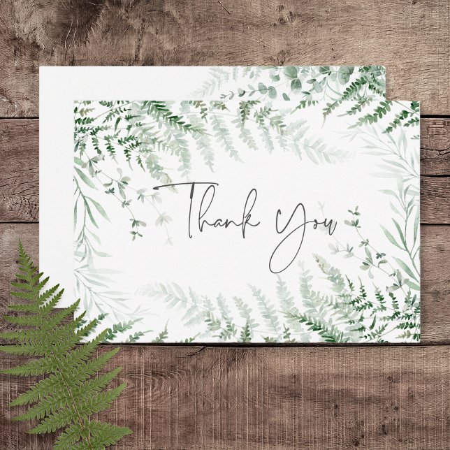 Carte De Remerciements Elégant Delicate Greenerns Mariage (Elegant Delicate Greenery Ferns Wedding Thank You Card)