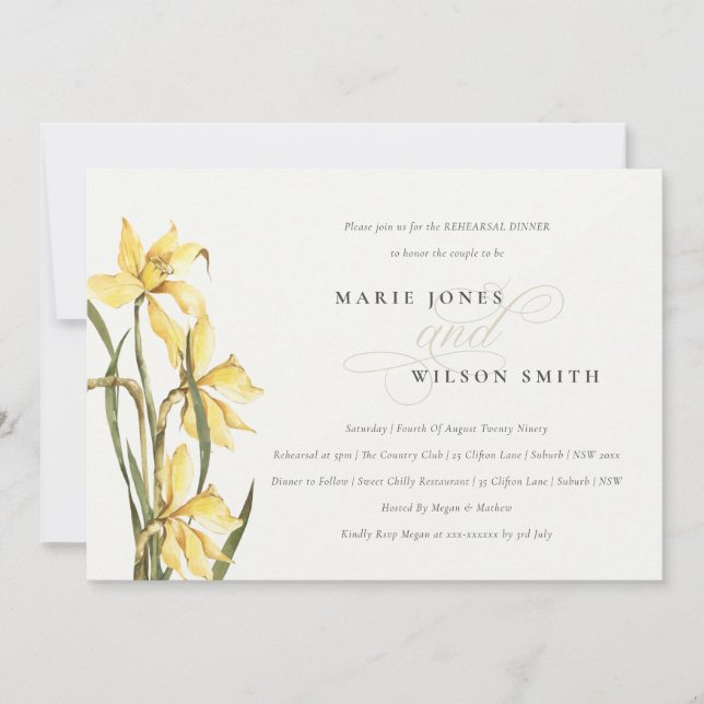 Carte De Remerciements Élégant Dîner de répétition jonquille Jaune Invita (Devant)