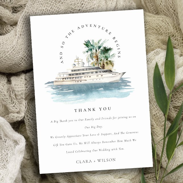 Carte De Remerciements Elégant Dusky Cruise Ship Palm Mariage marin (Créateur téléchargé)