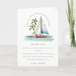 Carte De Remerciements Elégant Dusky Turquoise Sailboat Palm Mariage mari