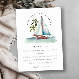 Carte De Remerciements Elégant Dusky Turquoise Sailboat Palm Mariage mari