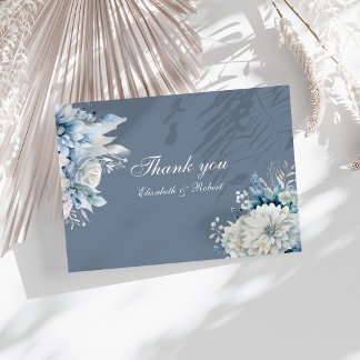 Carte De Remerciements Elegant Dusty Blue Wildflower Wedding