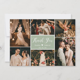 Carte De Remerciements Élégant Dusty Green 6 Photo Mariage