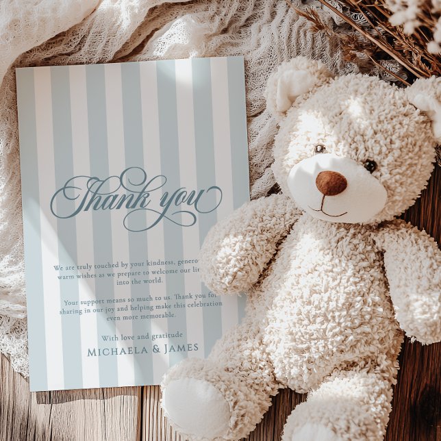 Carte De Remerciements Élégant écriture et rayures Baby Shower (Créateur téléchargé)