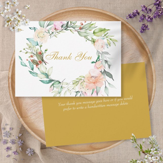 Carte De Remerciements Élégant écriture remerciement aquarelle roses flor (Elegant Script Thank You Watercolour Roses Floral)
