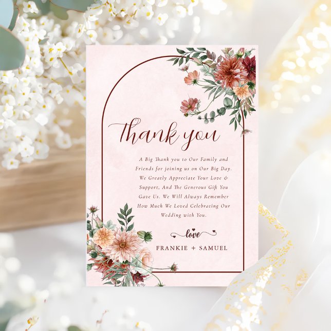 Carte De Remerciements Élégant en Mariage rose d'automne (Créateur téléchargé)