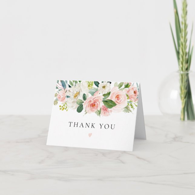 Carte De Remerciements Élégant et romantique Flush rose floral vert (Devant)