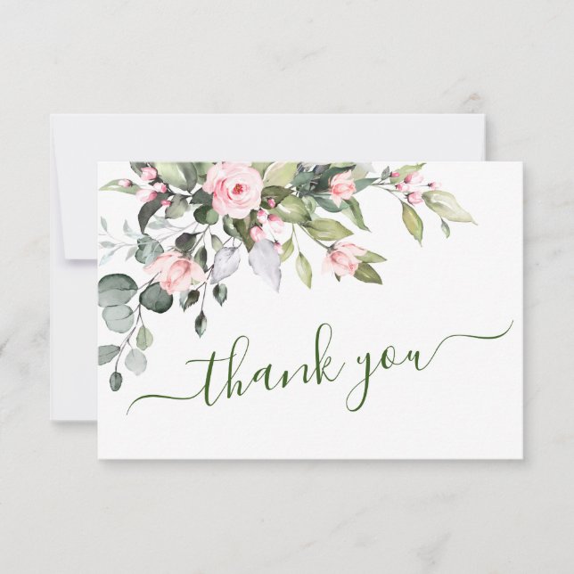 Carte De Remerciements Élégant Eucalyptus Blush Rose Floral (Devant)