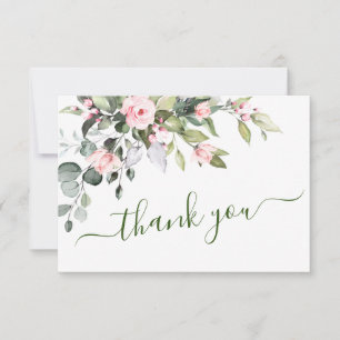 Carte De Remerciements Elegant Eucalyptus Blush Roses Floral