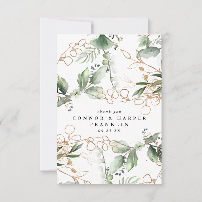 Carte De Remerciements Elégant Eucalyptus doré | Non photo (Devant)