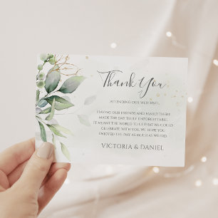 Carte De Remerciements Elégant Eucalyptus Feuille Mariage or vert