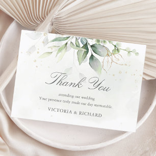 Carte De Remerciements Elégant Eucalyptus Feuille Mariage or vert