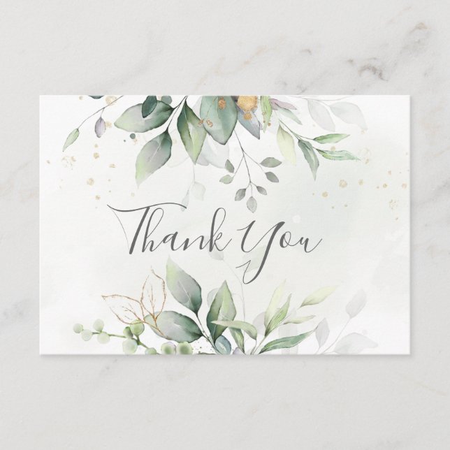 Carte De Remerciements Elégant Eucalyptus Feuille Mariage or vert (Devant)