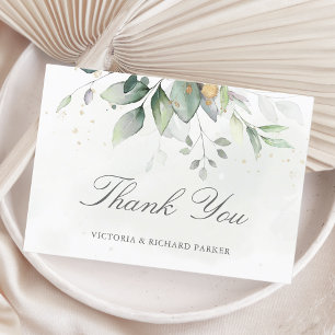 Carte De Remerciements Elegant Eucalyptus Leaves Greenery Gold Wedding