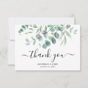 Carte De Remerciements Elégant Eucalyptus Mariage de script d'aquarelle