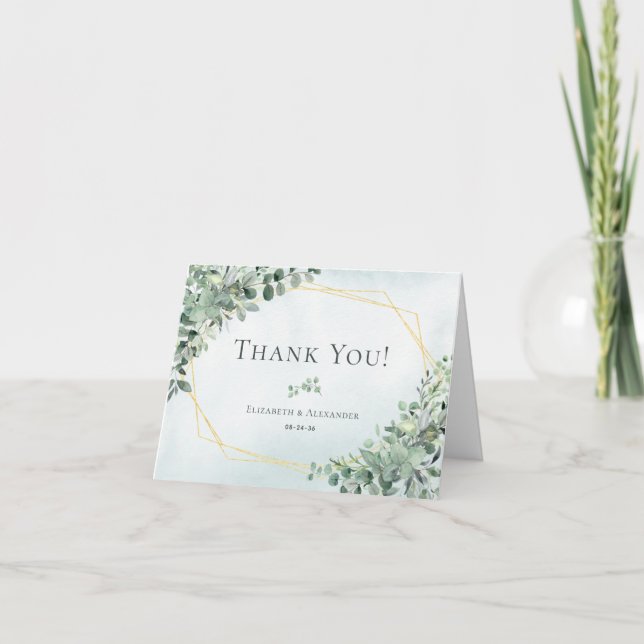 Carte De Remerciements Elégant Eucalyptus Mariage géométrique (Devant)
