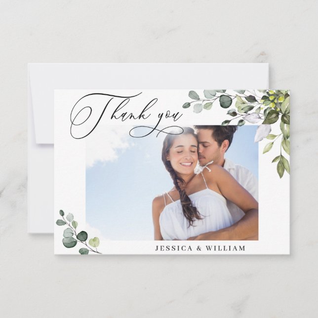 Carte De Remerciements Elégant Eucalyptus Mariage PHOTO (Devant)
