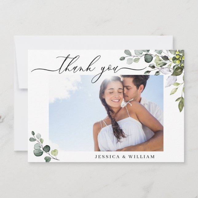 Carte De Remerciements Elégant Eucalyptus Mariage PHOTO (Devant)