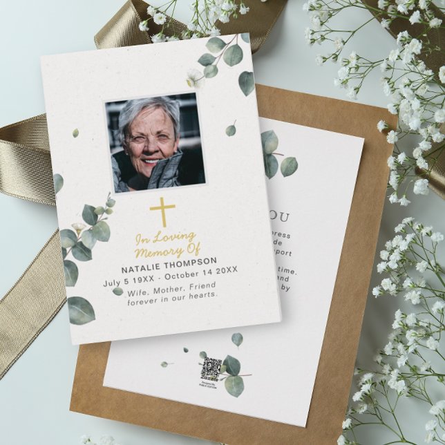 Carte De Remerciements Elégant Eucalyptus Sympathy Funeral Photo (Créateur téléchargé)