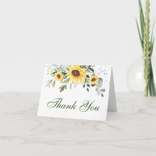 Carte De Remerciements Elégant Eucalyptus Tournesol Vert (Devant)