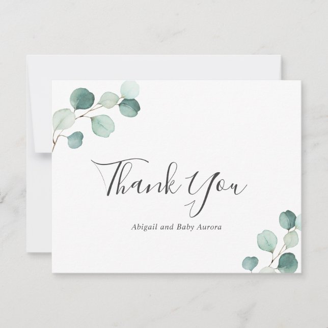 Carte De Remerciements Elégant Eucalyptus Verdure Baby shower rustique (Devant)
