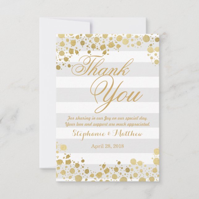 Carte De Remerciements Elégant Faux Gold Splatz et Stripes (Devant)