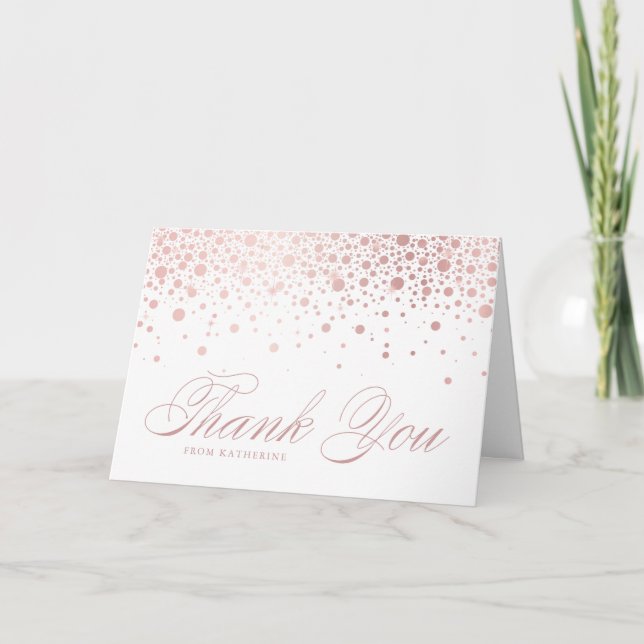 Carte De Remerciements Elégant Faux Rose Gold Foil Confetti Dots Blanc (Devant)