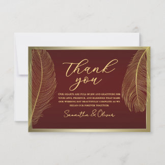 Carte De Remerciements Elegant Feather Red Thank You Card Luxury Event