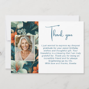 Carte De Remerciements Élégant feuillage de fleurs Motif Photo Anniversai