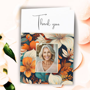 Carte De Remerciements Élégant feuillage de fleurs Motif Photo Anniversai