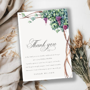 Carte De Remerciements Élégant feuillage de vigne à l'aquarelle pour Baby