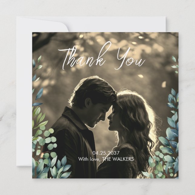 Carte De Remerciements Elégant feuille de verdure botanique Mariage photo (Dos)