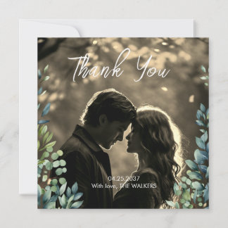 Carte De Remerciements Elégant feuille de verdure botanique Mariage photo