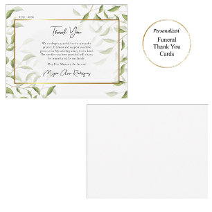 Carte De Remerciements Élégant Feuille Gold Frame Funérailles Orthodoxe