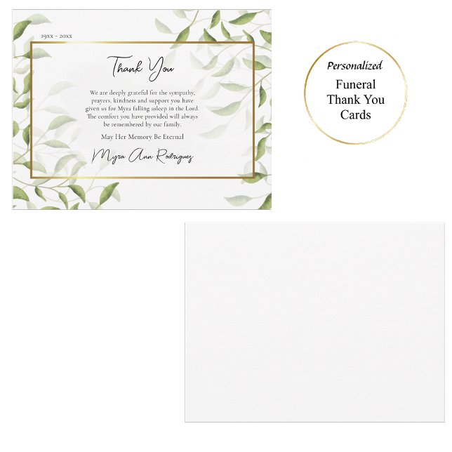 Carte De Remerciements Élégant Feuille Gold Frame Funérailles Orthodoxe (Créateur téléchargé)