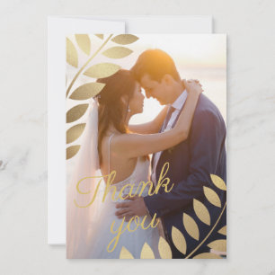 Carte De Remerciements Élégant Feuille Tropical Gold Photo Mariage
