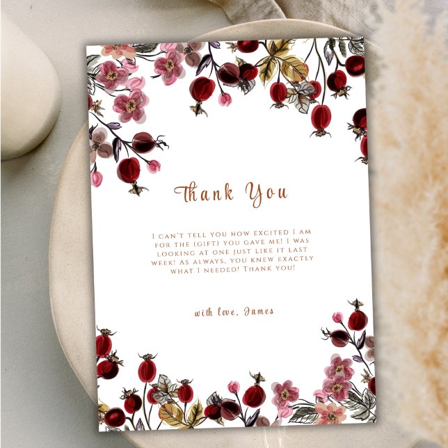 Carte De Remerciements Élégant Fleur sauvage  Baby shower Berry (Elegant Blooming Wildflower Berry Baby Shower Thank You Card)