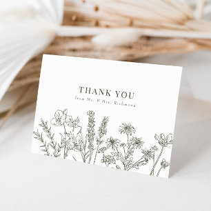 Carte De Remerciements Élégant Fleur sauvage Boho Olive Green Mariage