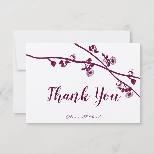 Carte De Remerciements Élégant Fleur sauvage de Plum Floral Branches Mari (Devant)