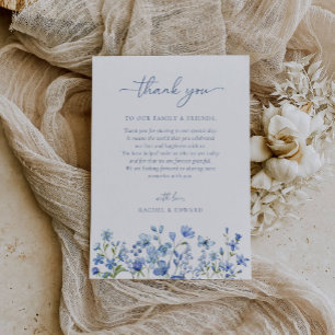 Carte De Remerciements Élégant Fleur sauvage Dusty Mariage bleu