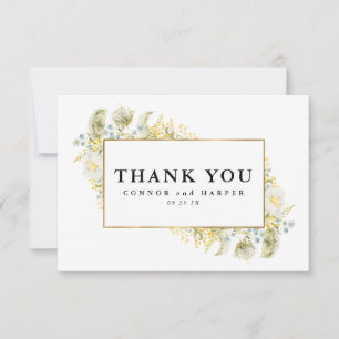 Carte De Remerciements Élégant Fleur sauvage encadré or Mariage Edging