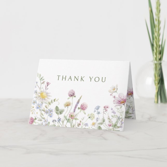 Carte De Remerciements Élégant Fleur sauvage Pastel Soft Mariage botaniqu (Devant)
