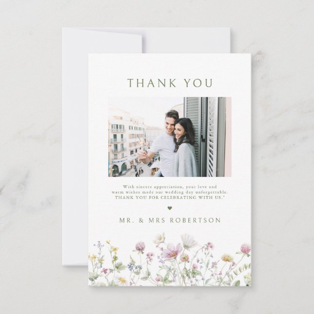 Carte De Remerciements Élégant Fleur sauvage Pastel Soft Mariage botaniqu (Devant)