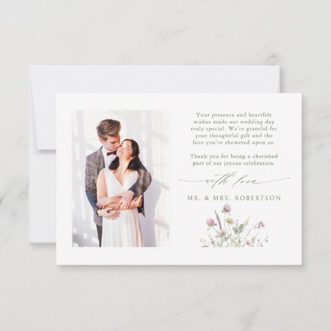 Carte De Remerciements Élégant Fleur sauvage Pastel Soft Mariage botaniqu (Dos)