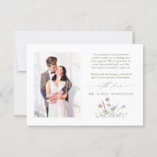 Carte De Remerciements Élégant Fleur sauvage Pastel Soft Mariage botaniqu