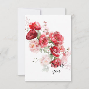 Carte De Remerciements Élégant Fleurs Rouges Simple Mariage Personnalisé