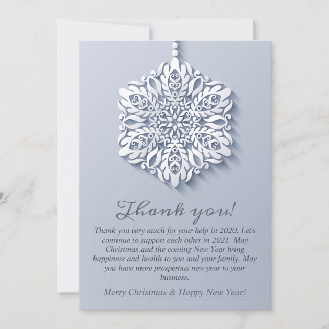 Carte De Remerciements Élégant Flocon de neige Noël Entreprise (Devant)