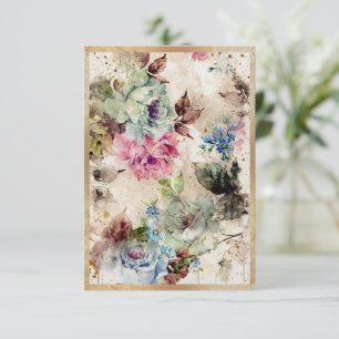 Carte De Remerciements Élégant floral aquarelle abstrait rustique or
